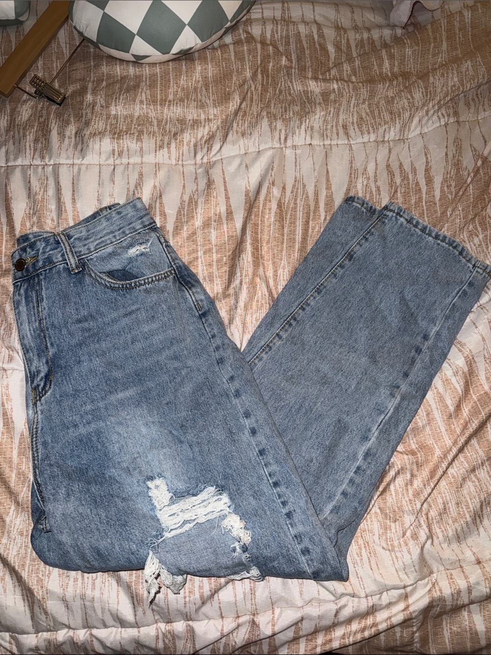 SHEIN Light Blue Distressed Boyfriend Jeans